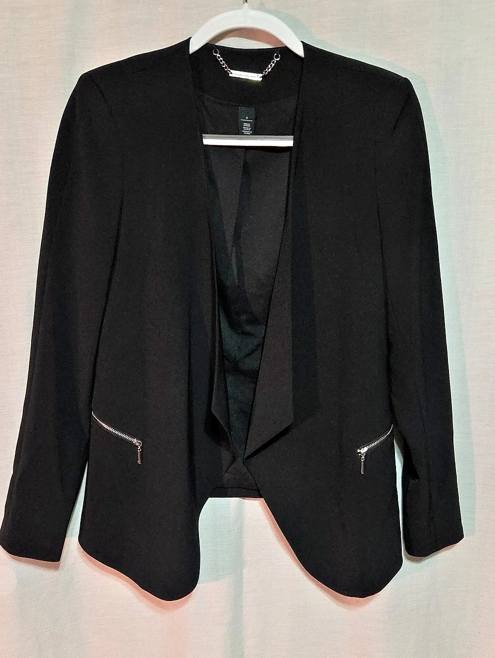 White House Black Market Black Blazer with Zipper Pockets Like New